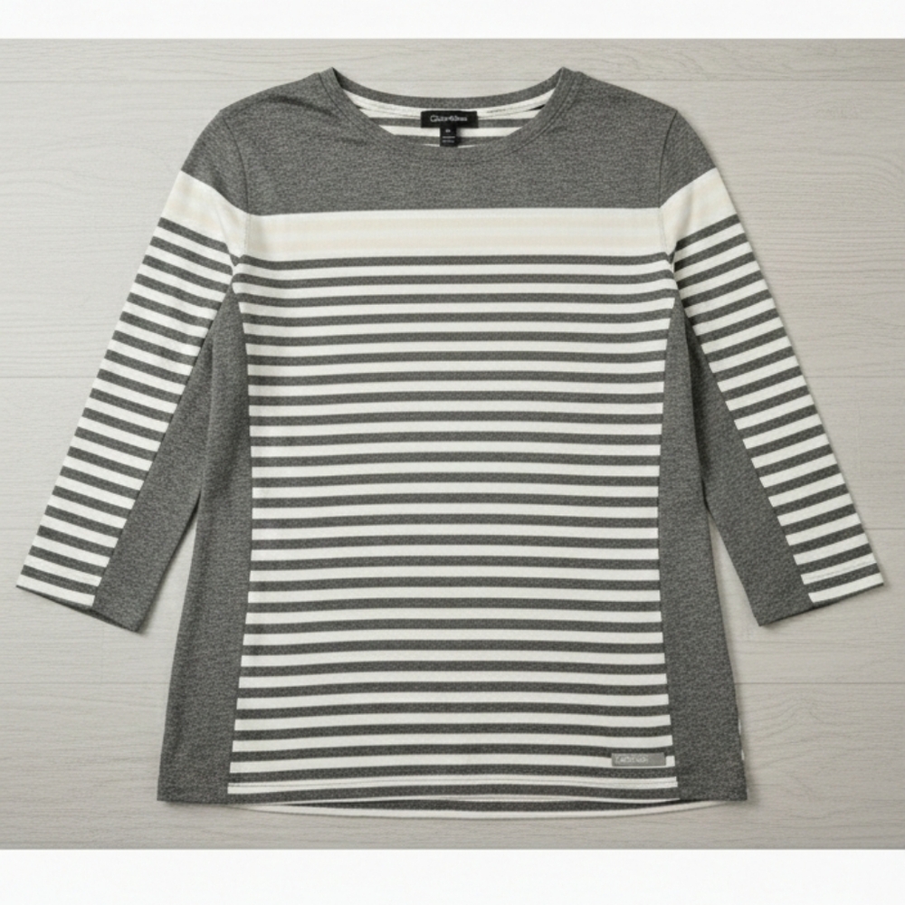 Calvin Klein Performance XL Gray White Blush Striped Long Sleeve Top